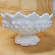 VTG Fenton White Milk Glass Hobnail Centerpiece Bowl Or Candle Holder picture