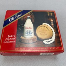 Vintage Old Spice Gift Set After Shave Cologne & Soap On A Rope Round Bar NIB picture