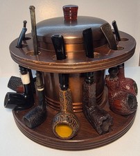 Vtg 1950s Dun-Rite Pipe Stand Humidor Lot 7 Estate Pipes Kaywoodie Jarl Danets picture