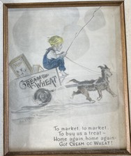 VTG 1916 Cream of Wheat Ad Leslie Wallace Original Framed Wagon Kid Dog Signed picture