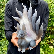 3.9LB    Natural Agate Geode Hand Carved Nine-tailed Fox Quartz Crystal Decor picture