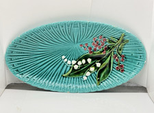 Vintage Schramberg Germany Lily of The Valley Majolica Platter Teal 12.5