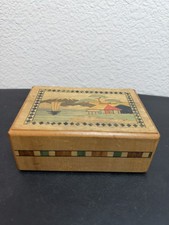 Vintage Inlaid Wood Japanese Mt Fuji Secret Puzzle Box Wooden Jewelry/Stash Box picture