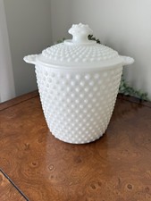 1960’S HOBNAIL WHITE MILK GLASS COOKIE JAR OR ICE BUCKET WITH LID, MINT NO DINGS picture