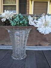 Vintage EAPG National Glass (Daphne) Circle & Column Vase w/ Scalloped Rim #81D picture