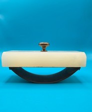 Vintage Alabaster Marble Desk Ink Blotter Rocker Brass Knob Handle Mid Century picture