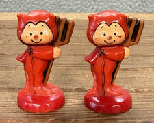 Vintage Hallmark Merry Miniature Red Devil Figurine Set Of 2 Halloween Figs 70s picture