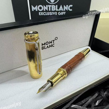 New Montblanc Premium Wooden Barrel Fountain Pen Gold Trim – Executive Gift Set picture