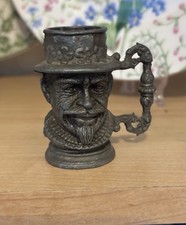 Vintage Pewter Miniature Toby Face Mug Man Bust Stein picture