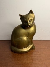 Vintage Mid Century Modern Sitting Statue Decor Solid Brass MCM Cat Figurine 6