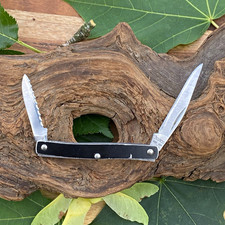 Vintage Rare CUTCO 1885 USA 2 Blade Folding Pocket Knife Serrated Black Handle picture