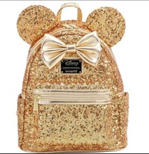 Loungefly X Disney Parks Hidden Minnie Mouse Gold Sequin Mini Backpack - NWT picture