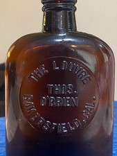 Vtg The Louvre Thomas O'Brien Bakersfield California Western Amber Flask Bottle picture