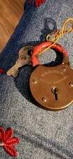Antique Eagle Lock Co. Solid Brass Padlock Pad Lock 4096 w/ Key Terryville Conn picture