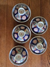 Vintage Japanese Imari Style Porcelain Lidded Bowls Set of 5 Blue Red Gold 6