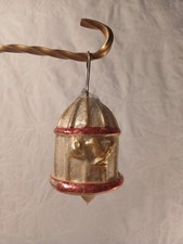 Antique Glass Bird Cage Christmas Ornament, Silver + Dark Pink, German picture