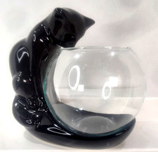 VTG 1999 Royal Haeger Black Cat Sitting Looking Over Fish Bowl picture