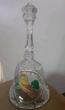 Clear Glass Crystal Bell Yellow Bird On A Pine Branch Canary Decorated Bell picture