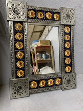 Punched Tin Mirror Talavera Tile Mexican Folk Art moons Vintage Casa Decor Gift picture