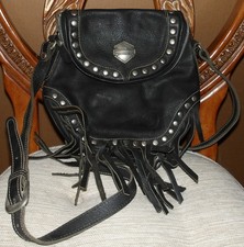 Harley Davidson Black Fringed Studded Leather Handbag Pocketbook 9.5