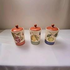 Wedgwood Cannister Jars Sarah's Garden VTG 1997 Lidded Plums, Lemon, Avocado picture