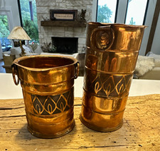 Copper Pots Collectible Metalware Pair 2-Piece Set with Ring Handles picture
