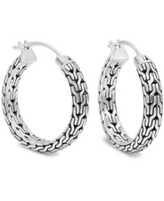 DEVATA Sterling Silver 925 Bali Dragon Bone Hoop Earrings DHN3368AMM 25mm picture