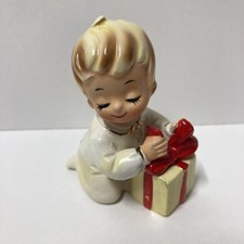 Vtg Josef Originals Bare Bottom Boy Figurine Christmas Present Yellow Pajamas picture