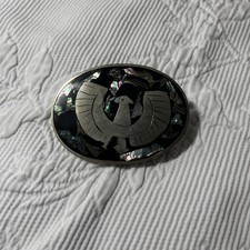 Belt buckle VTG Mexican inlaid silver eagle with abalone stone picture