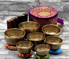 Mantra Etching Singing Bowl Set-Tibetan Singing Bowl Set of 7-Chakra Healing Set picture