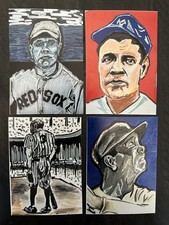 ACEO Sketch Trading Print Card Babe Ruth Yankees Red Sox Tribute 4 Card Lot Art picture