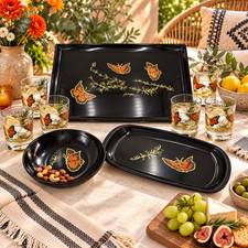 Rare Couroc Monarch Butterfly Serving Set NOS Glasses Trays Bowl Circa 1960s picture