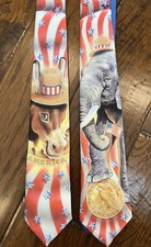 Vtg 1992 Ralph Marlin Political Tie Set Elephant Republican & Donkey Democrat US picture