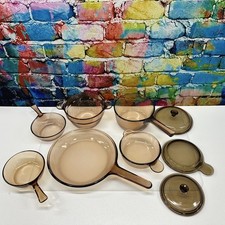 Vintage Corning Ware Amber Vision Cookware 9 Lot Set picture