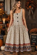 Vintage 1974 Halloween Witch Ghost Pumpkin Dress Handmade Black Cat Buttons picture