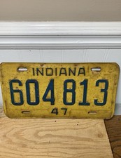 Vintage 1947 Indiana License Plate Antique Auto YOM Garage Decor 604-813 picture