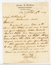 1869 New York Commission Merchant Letter Freeman L. Woodbury Cattle & Hides Mark picture