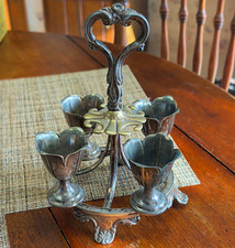 Antique silver-plated four-cup egg cruet stand picture