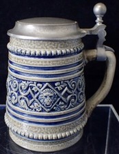 EDJ25 Vtg German Beer Stein w/Pewter Lid Original King Ornate Scroll & Lion Head picture