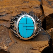 Steve Francisco Turquoise Inlay Men's Ring Sz 12 Native American Sterling Silver picture