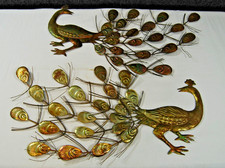 Pair MCM Vintage Peacock Wall Art  Metal Mid Century Modern Hanging Decor picture