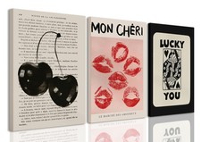LYPHNX Framed Vintage Trendy Black Cherry Red Kiss Lip Canvas Wall Art Funky ... picture