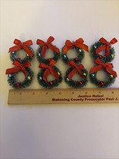 Lot of 8 Vtg Bottle Brush 2” Mini Wreaths w/Beads Christmas Great For Dollhouse picture