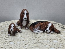 Vintage Small Ceramic Basset Hound Family Figurines 3 Piece Hand Painted  picture