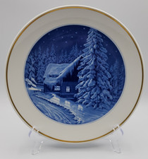 Meissen Wall Plate Winter Scene Snow Covered Cottage House Trees Forest picture