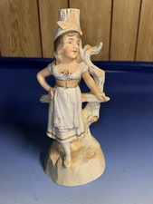 Antique German Bisque Porcelain Candelabra Figurine Girl 1890 picture