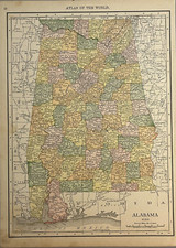 Alabama Florida Antique State Map Rand McNally Vintage 1914 picture