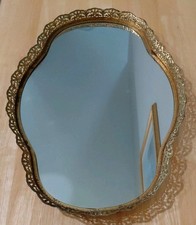 VTG 1960s Vanity Display XL Tray Mirror Gold Ornate Filigree Perfume 17x12 Unque picture