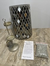 Partylite Mosaic Harlequin Lg 10” Hurricane P93312 Tealight Tree Insert Mirrored picture