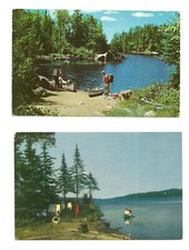 2 Camping Postcards Canoe Lake Outdoors picture